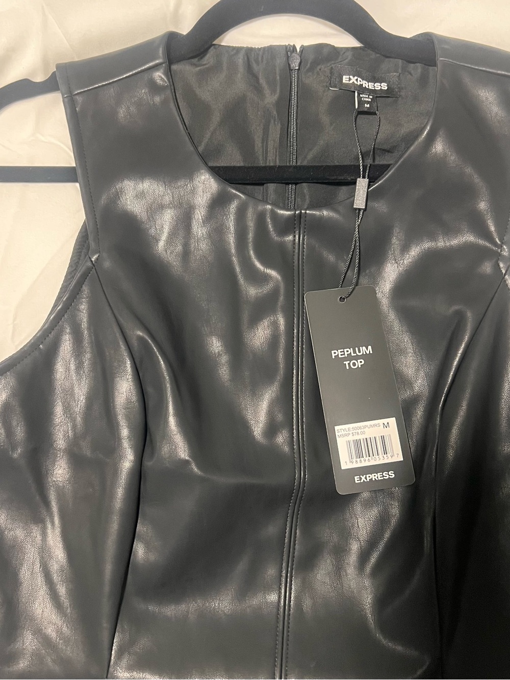 Express Black Faux Leather Sleeveless Peplum Top